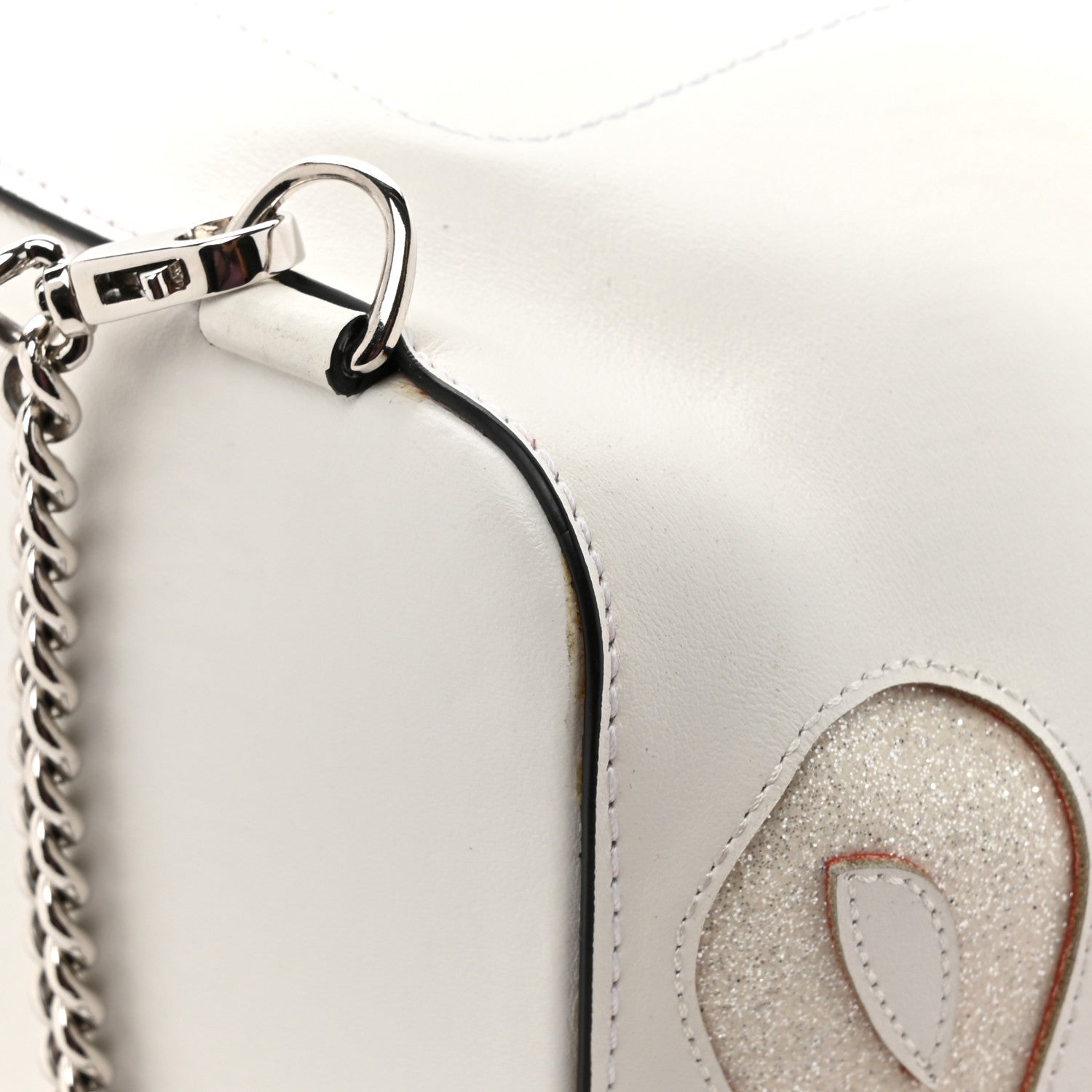 Christian Louboutin Calfskin Paris Marie Jane Perforated Glitter Logo Backpack White 13 of 13