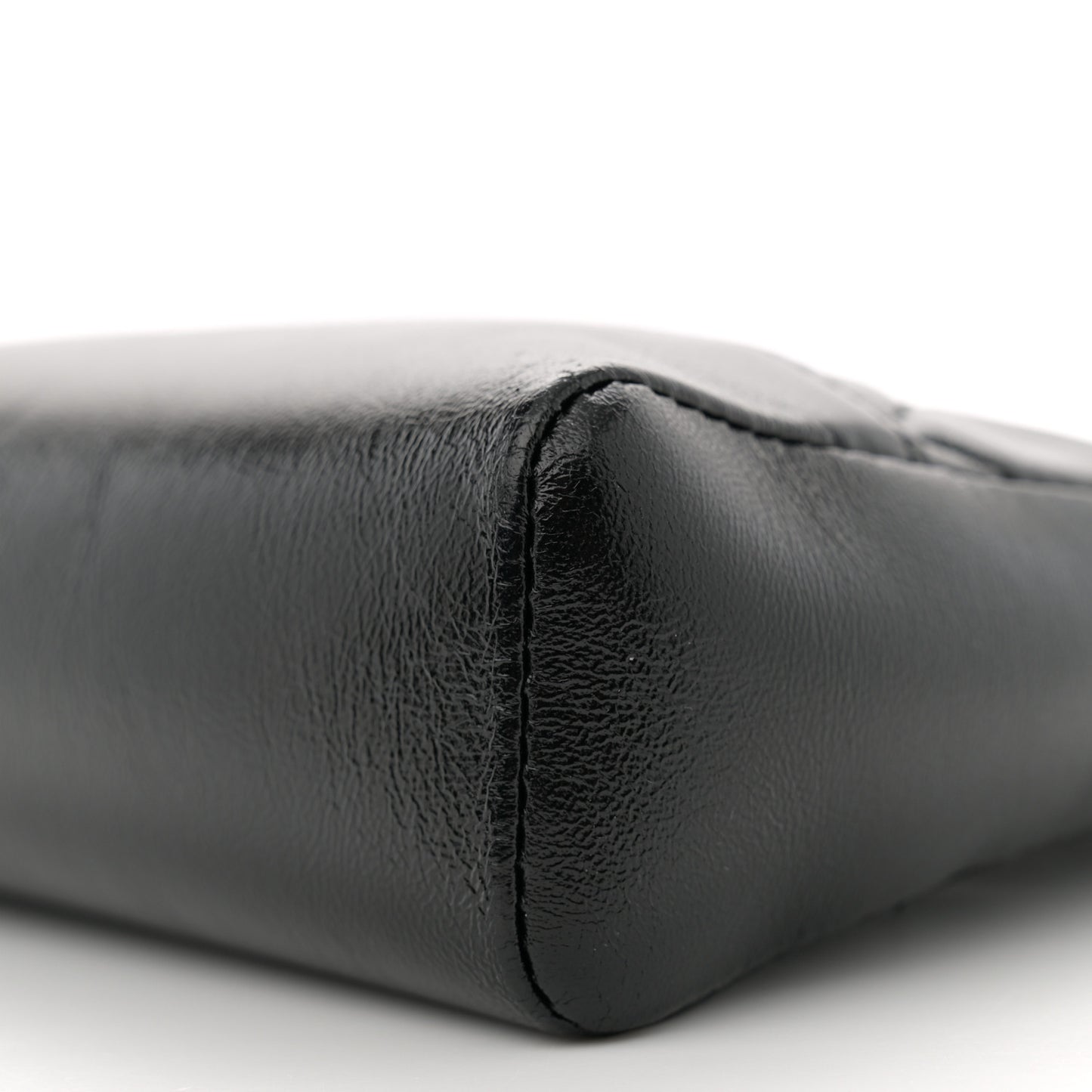 Shiny Crumpled Calfskin Quilted Mini 31 Shopping Bag Black