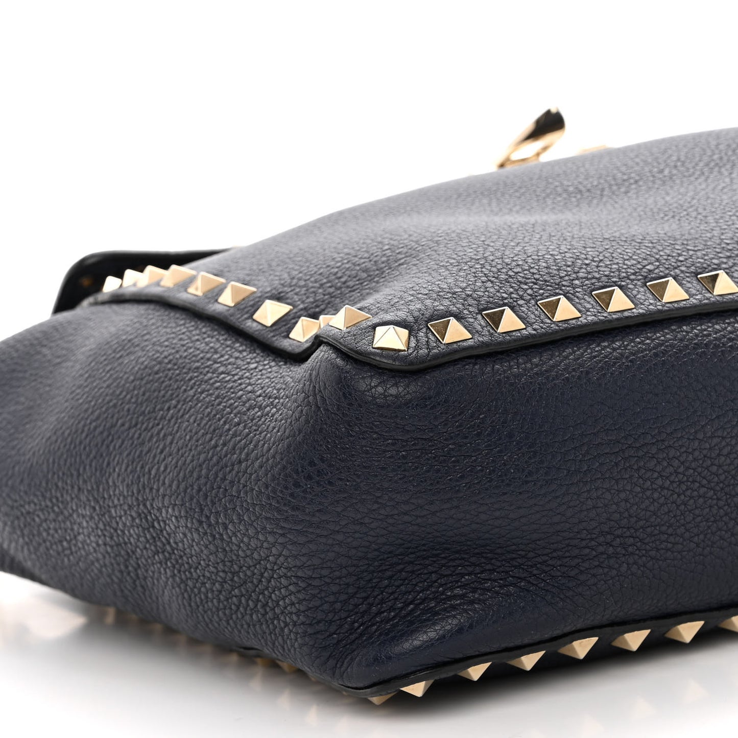 Pebbled Calfskin Rockstud Flip Lock Flap Messenger Satchel Marine