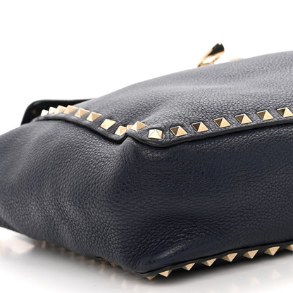Valentino Garavani Pebbled Calfskin Rockstud Flip Lock Flap Messenger Satchel Marine 8 of 10