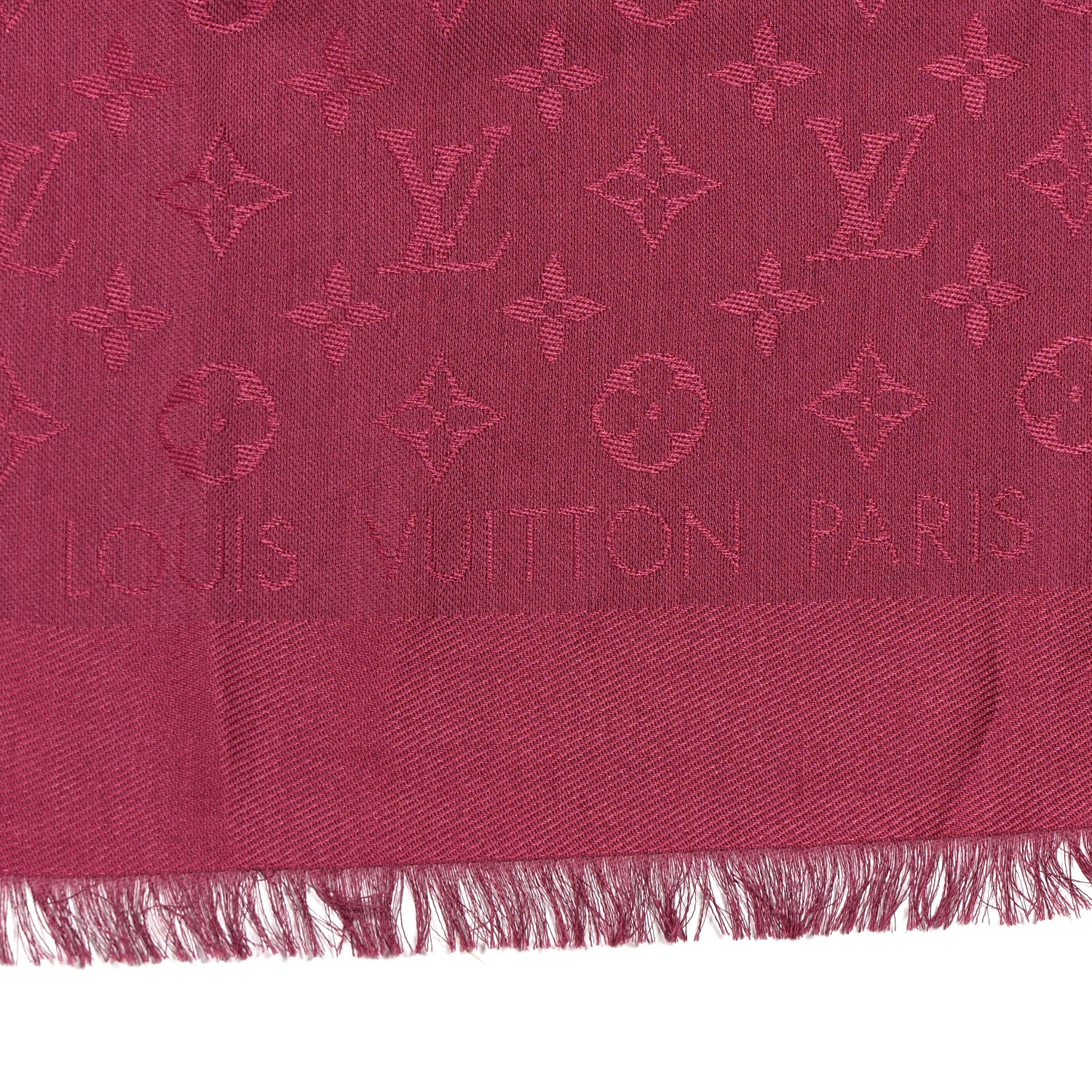 Louis Vuitton Silk Wool Monogram Shawl Wine Red 2 of 4