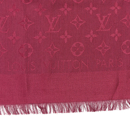 Louis Vuitton Silk Wool Monogram Shawl Wine Red 2 of 4