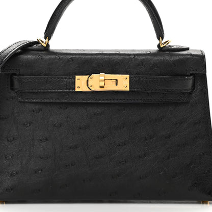 Hermes Ostrich Kelly Sellier Mini 20 Black 8 of 12