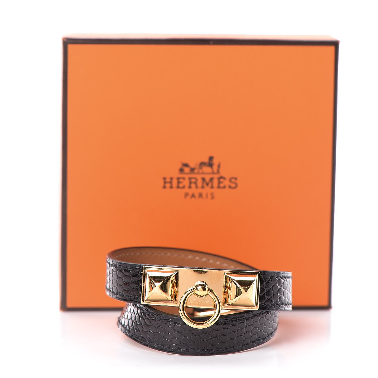 Hermes Lizard Rivale Double Tour Bracelet T2 Black 7 of 7