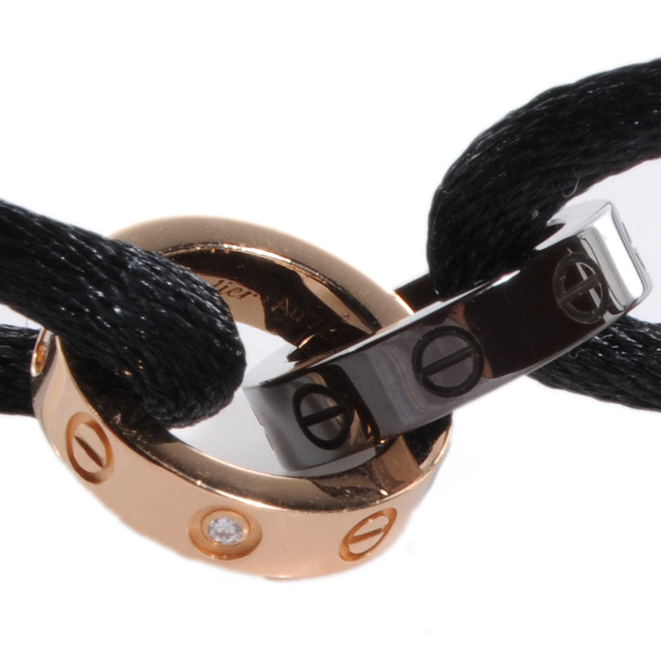 18K Pink Gold Ceramic 4 Diamond LOVE Cord Bracelet Black