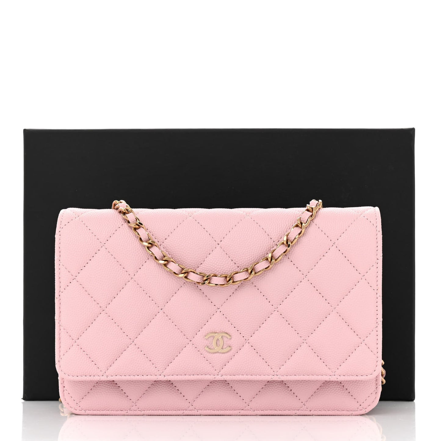 Caviar Quilted Wallet on Chain WOC Light Pink
