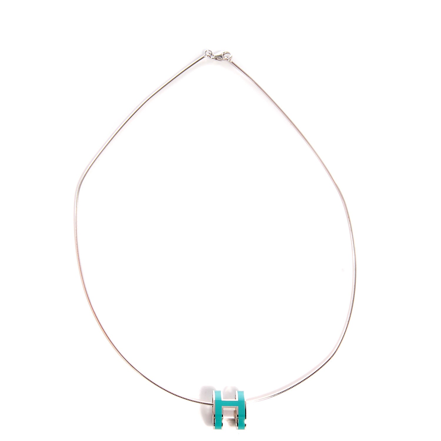 Hermes Palladium Lacquered Pop H Pendant Necklace Emerald 1 of 6