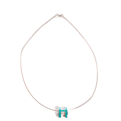 Hermes Palladium Lacquered Pop H Pendant Necklace Emerald 1 of 6