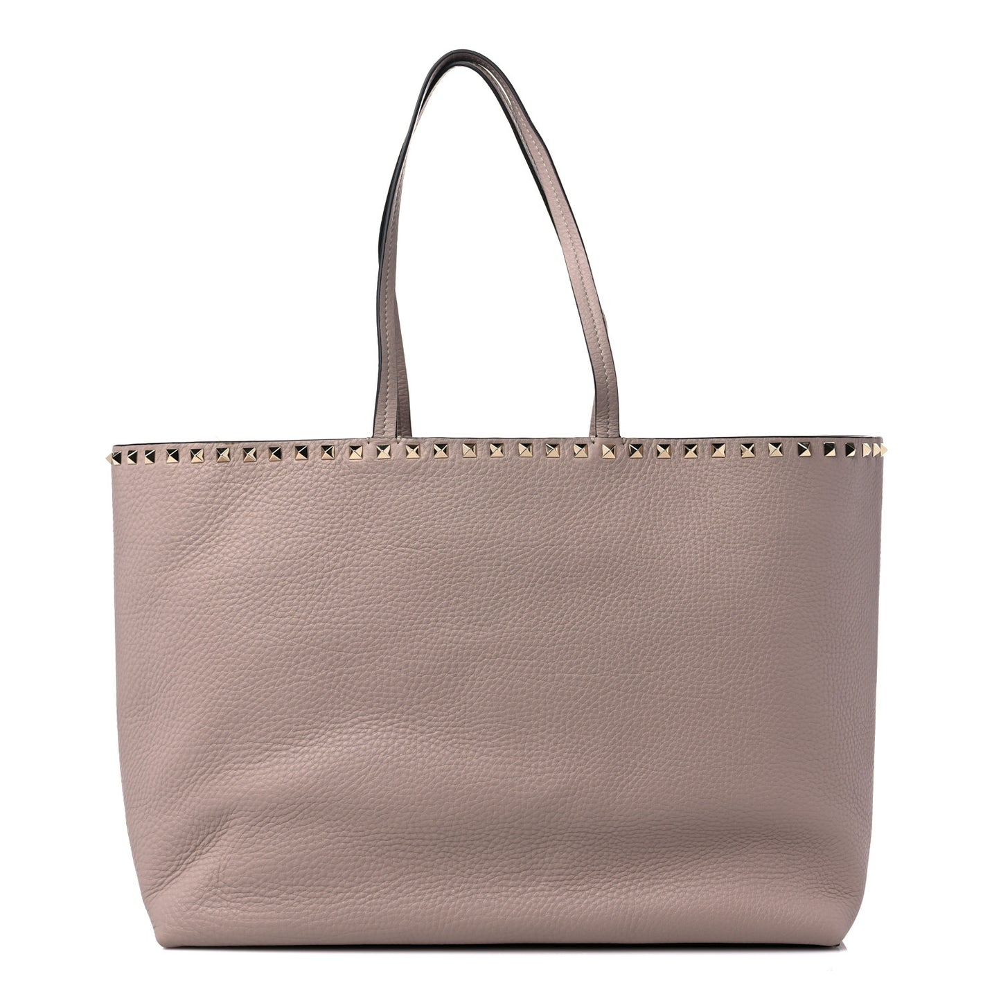 Grained Calfskin Rockstud Shoulder Tote Poudre