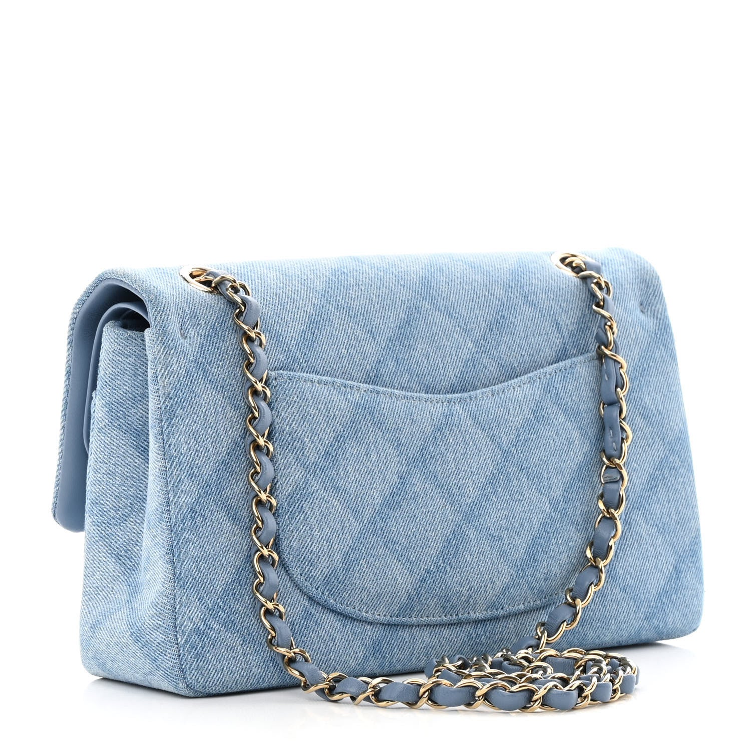 Chanel Printed Denim Quilted Medium Double Flap Light Blue 3 of 13
