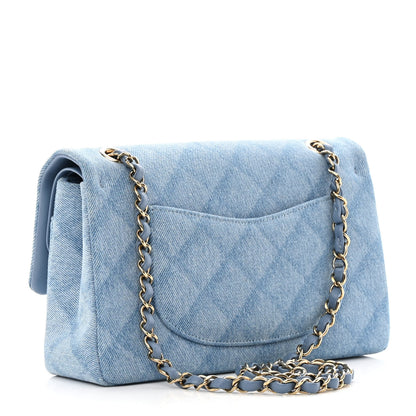 Chanel Printed Denim Quilted Medium Double Flap Light Blue 3 of 13