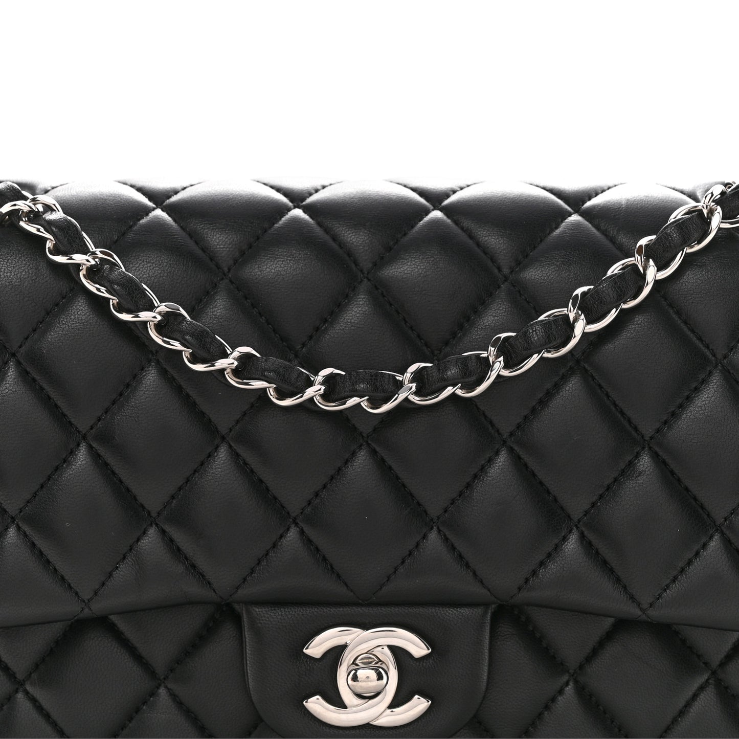 Lambskin Quilted Medium Double Flap Black