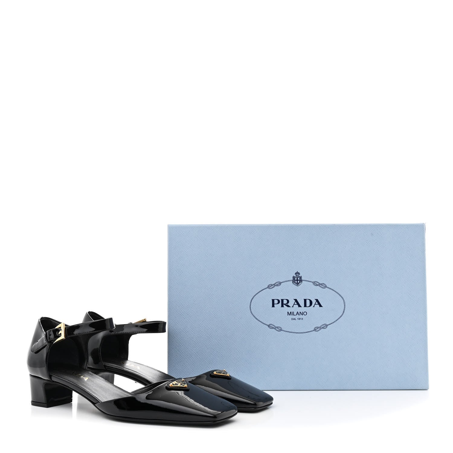 Prada Vernice Triangle Squared Toe 35mm Pumps 37.5 Black 9 of 9