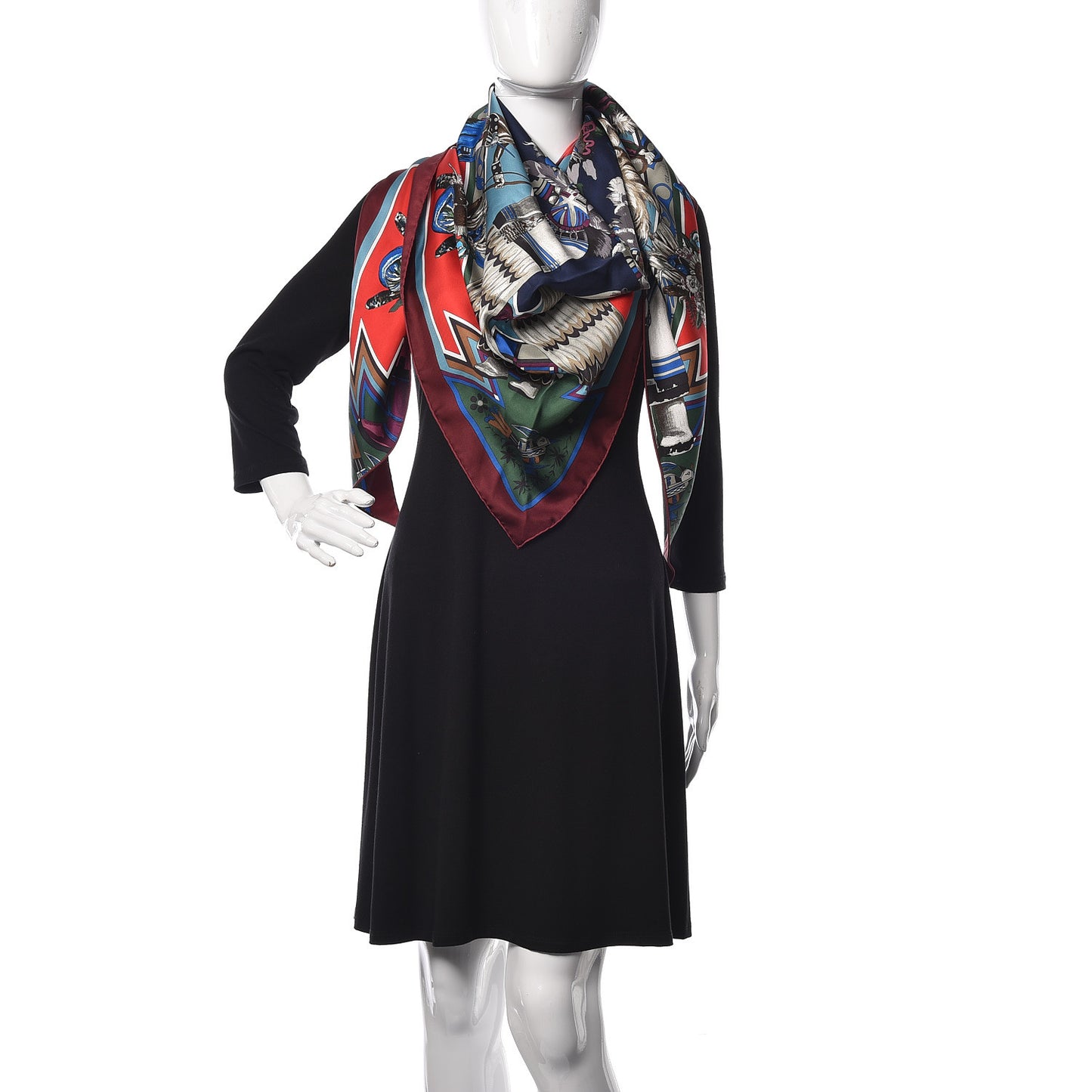 Silk Kachinas Giant Pointe Triangle Scarf Marine Rouge Bleu Glacier