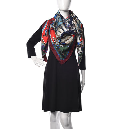 Hermes Silk Kachinas Giant Pointe Triangle Scarf Marine Rouge Bleu Glacier 2 of 6