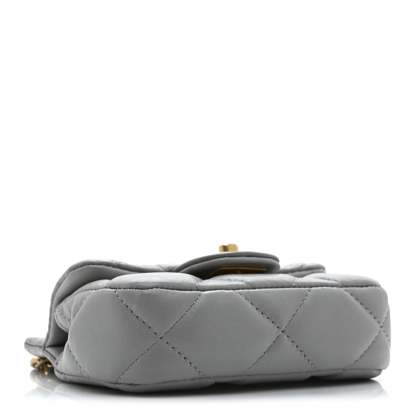 Calfskin Quilted Lady Handle Flap Card Holder With Chain Grey