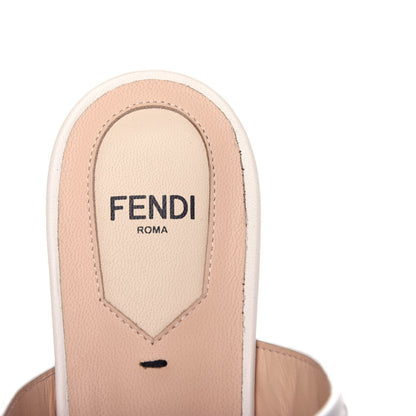 Fendi Vitello FF Embossed Buckle Flat Mules 38.5 Snow 8 of 9