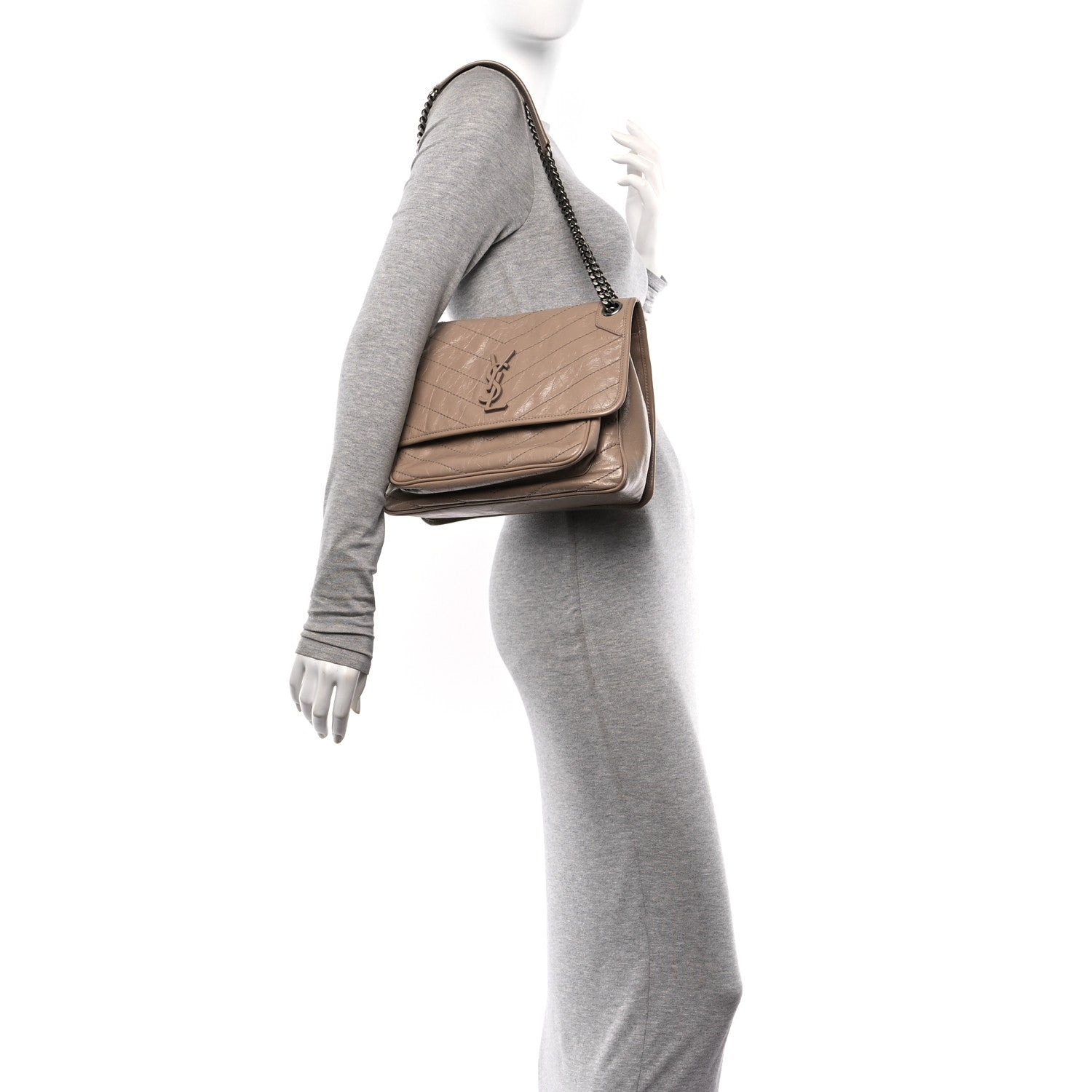 Saint Laurent Crinkled Calfskin Matelasse Monogram Medium Niki Chain Satchel Gold Sand 2 of 10