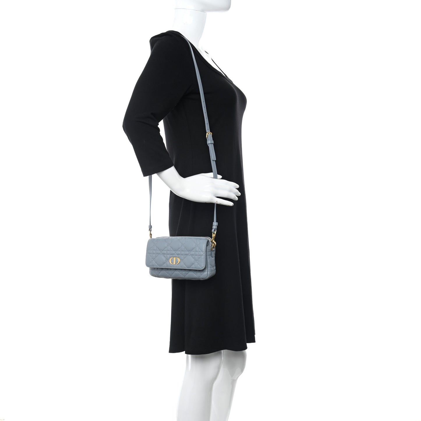 Supple Calfskin Cannage Caro Pouch with Chain Cloud Blue