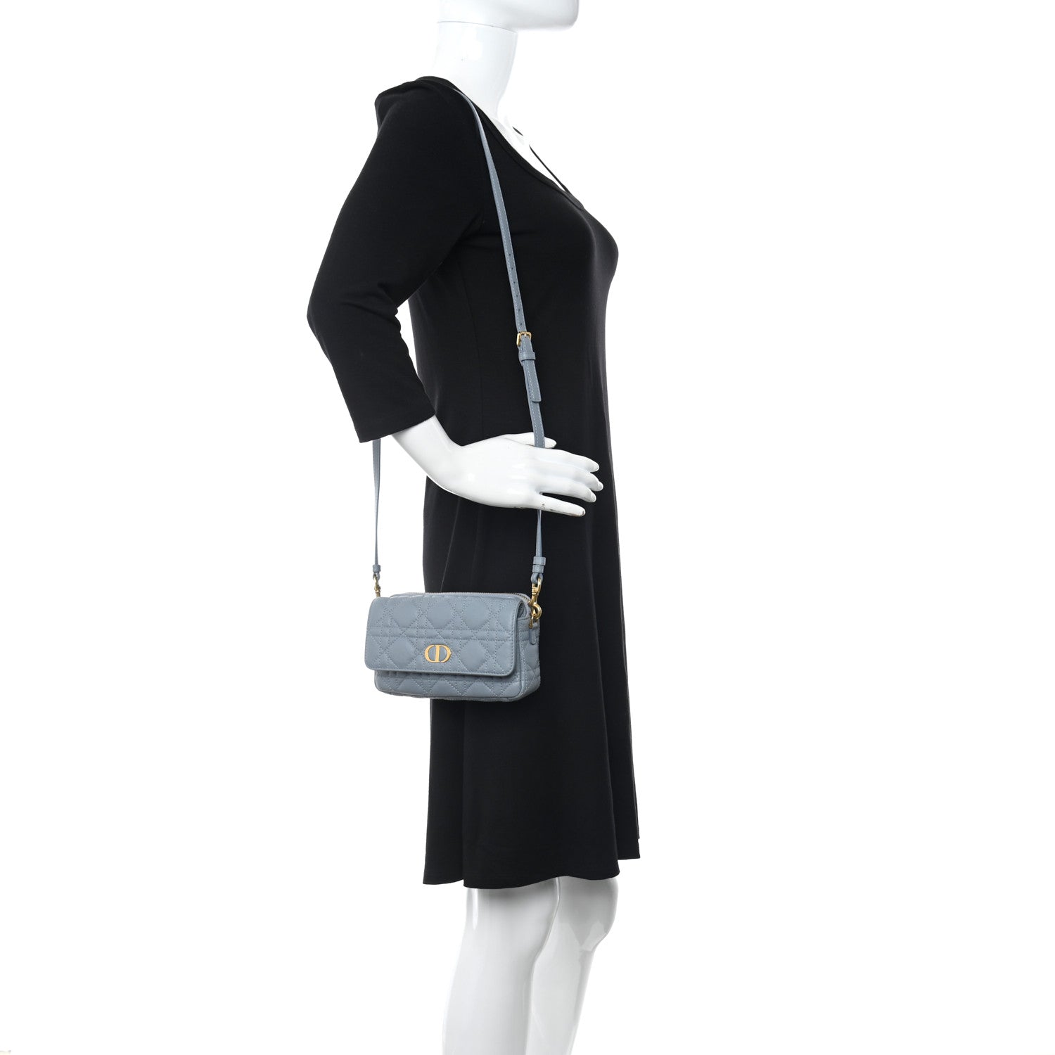 Christian Dior Supple Calfskin Cannage Caro Pouch with Chain Cloud Blue 2 of 10