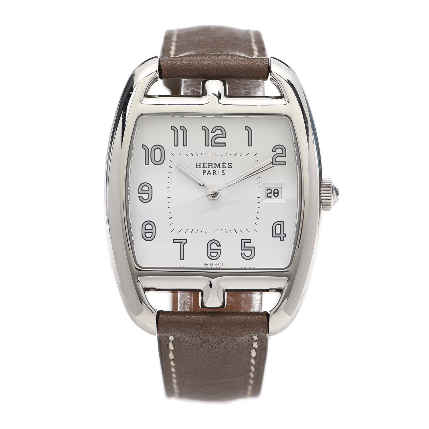 Hermes Stainless Steel Swift 33mm Cape Cod Tonneau Quartz Watch Etoupe 1 of 5