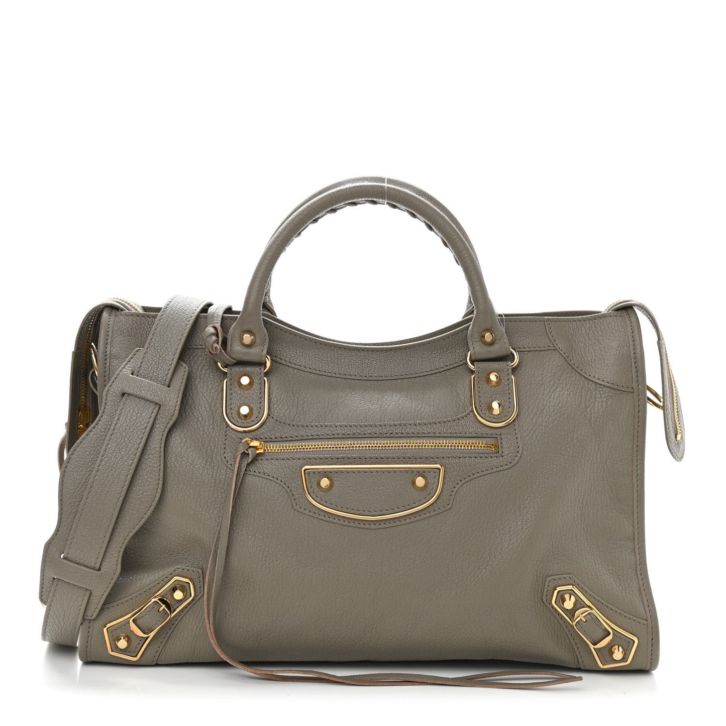 Chevre Gold Metallic Edge Hardware City Gris Taupe