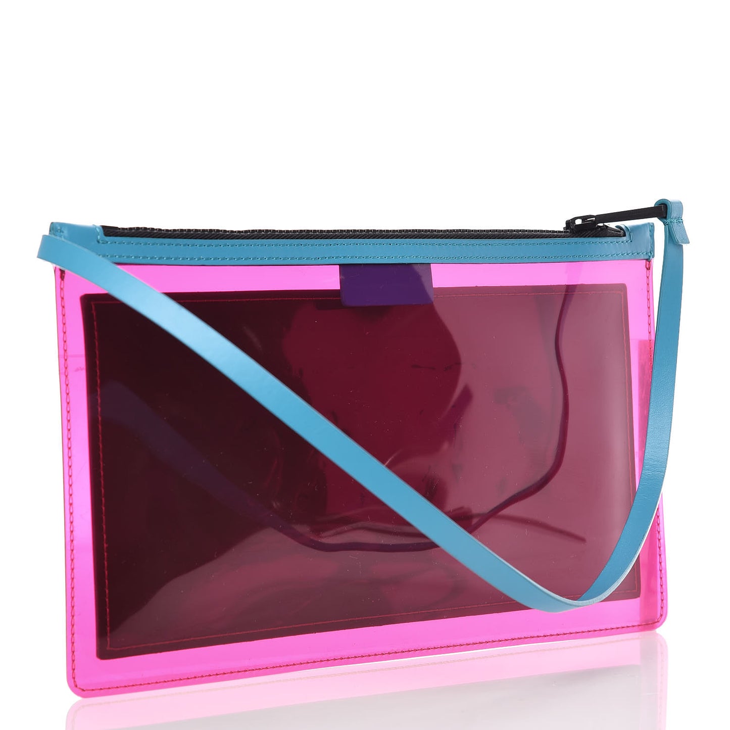 Vinyl Rubber Calfskin 90s Logo Pouch Rosa Fluo