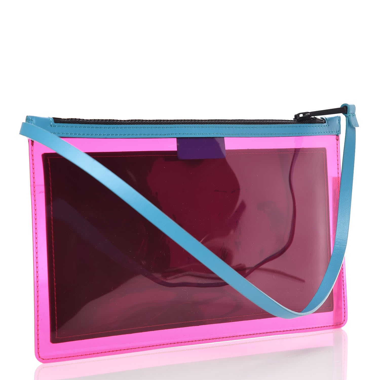 Versace Vinyl Rubber Calfskin 90s Logo Pouch Rosa Fluo 3 of 8