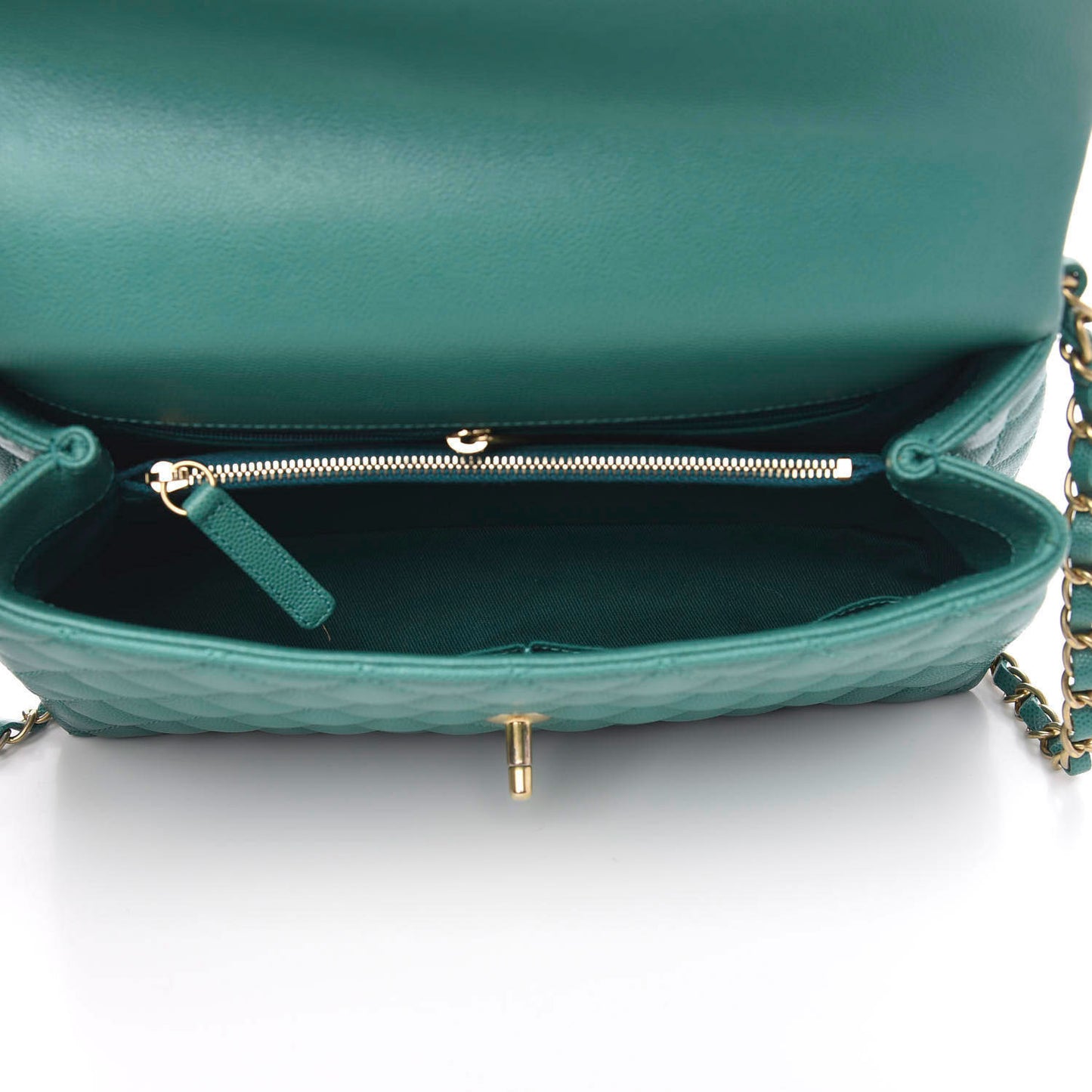 Caviar Lizard Quilted Small Coco Handle Flap Green