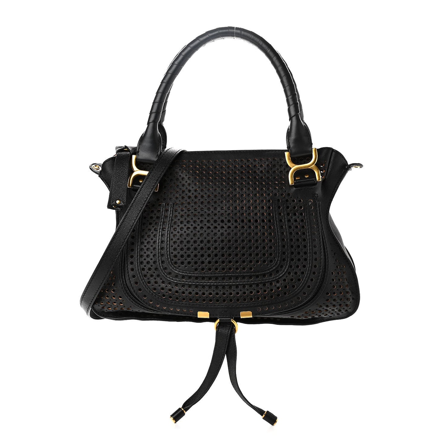 Calfskin Perforated Medium Marcie Satchel Black