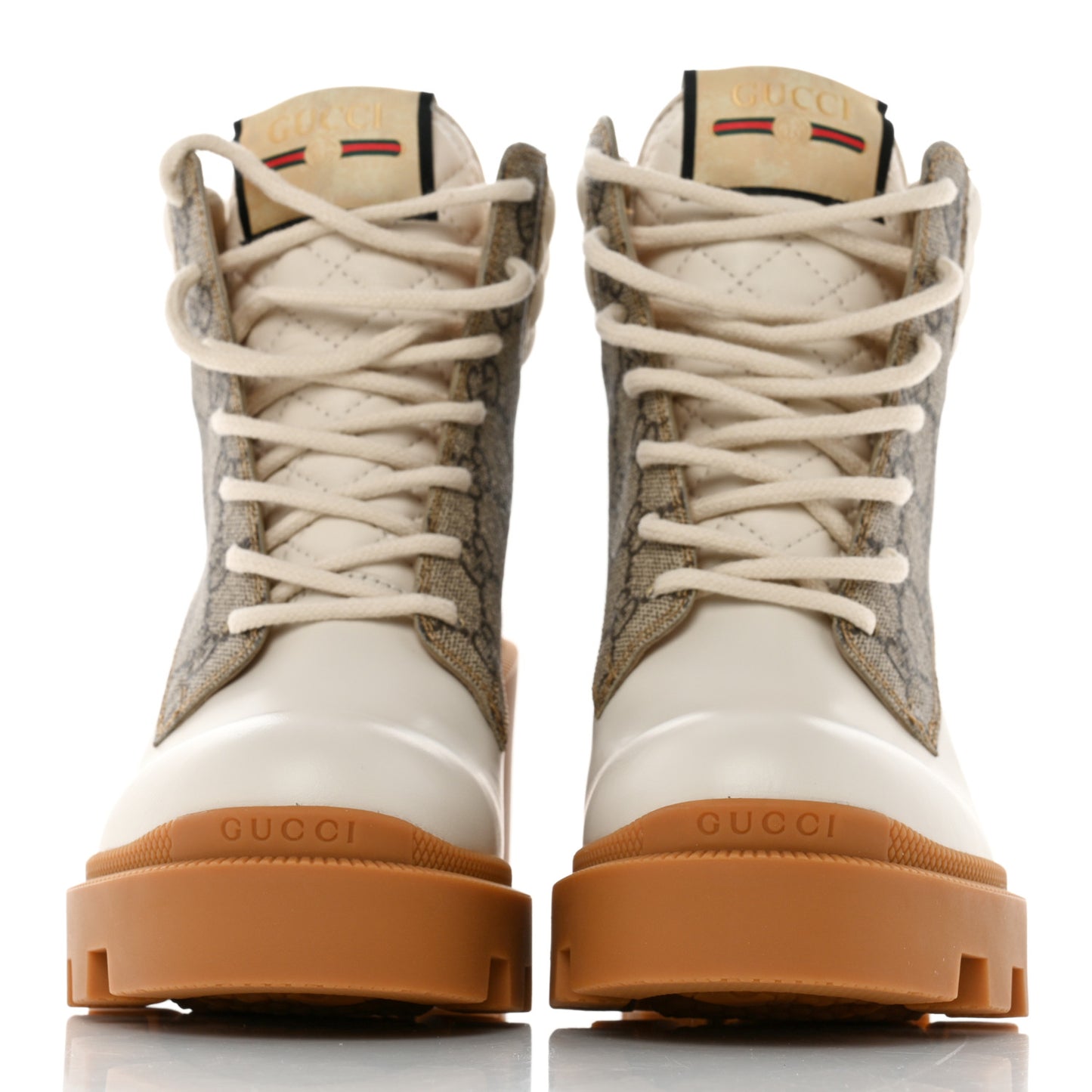 Calfskin GG Supreme Monogram Nappa Quilted Lace Up Ankle Boots 36.5 Mystic White Beige