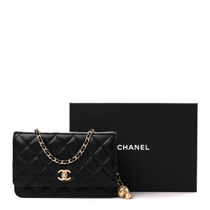 Chanel Lambskin Quilted CC Pearl Crush Wallet on Chain WOC Black 2 of 13