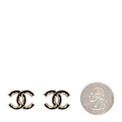 Chanel Enamel CC Baroque Earrings Black Gold 2 of 5