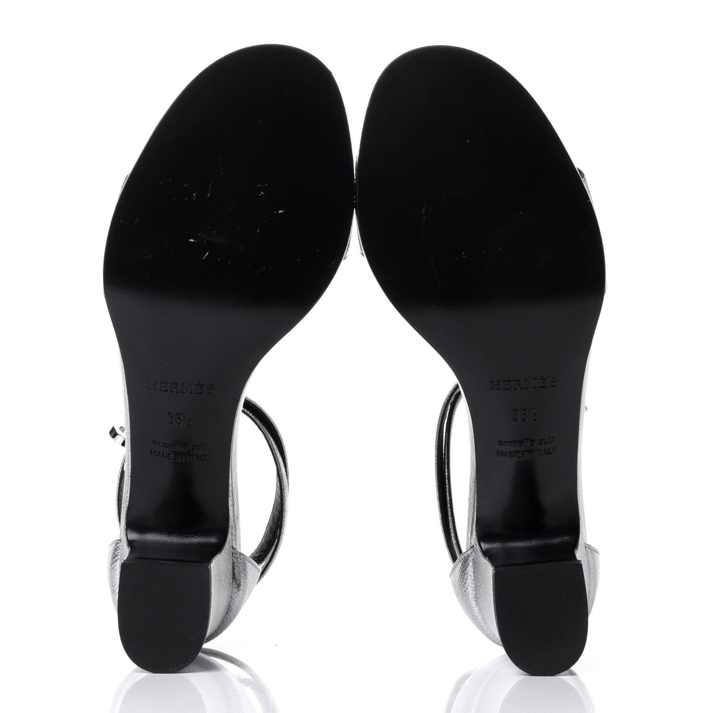 Metallic Epsom Manege Sandals 36.5 Gris Argente