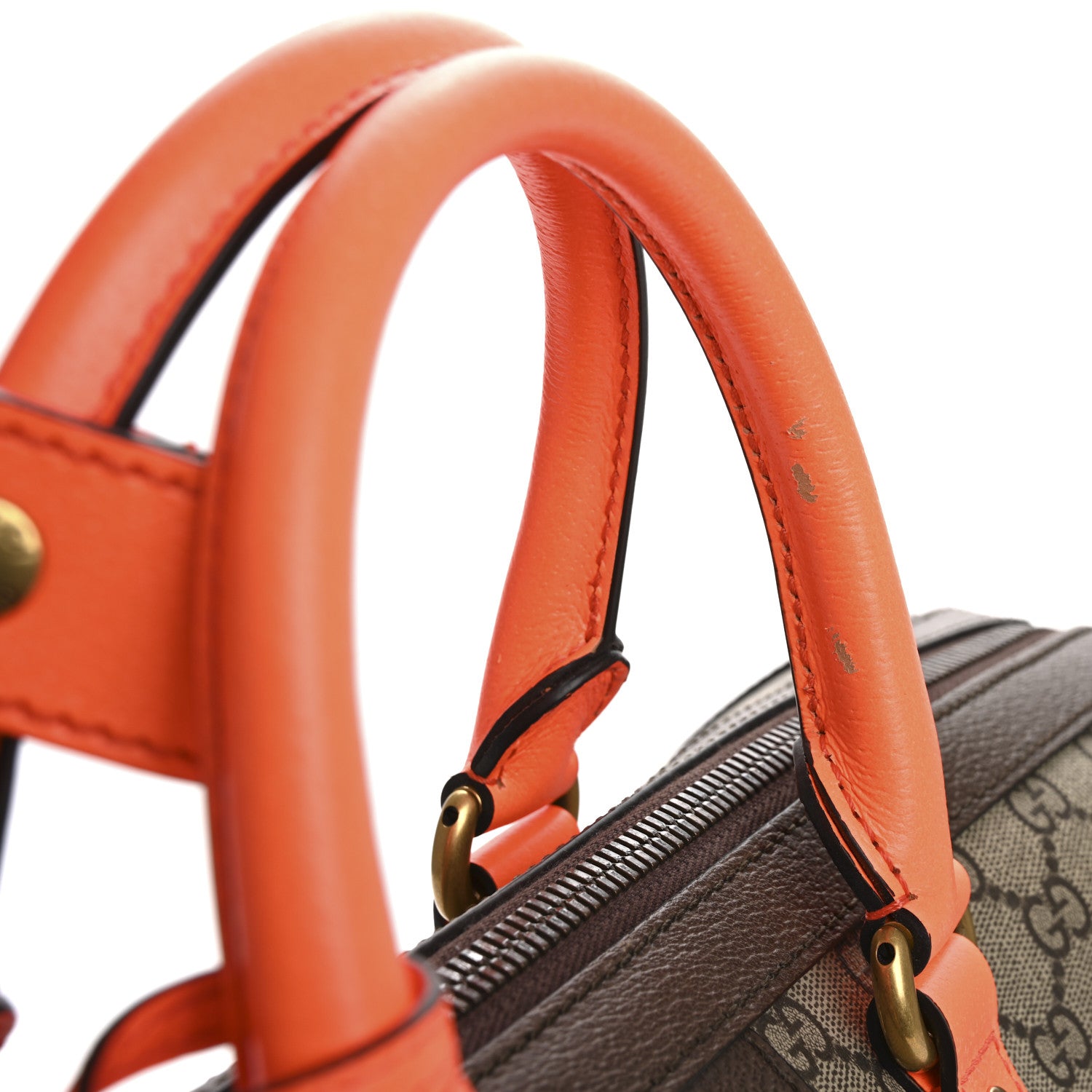 Gucci GG Supreme Monogram Textured Dollar Calfskin Web Medium Savoy Duffle Bag Beige Ebony Fluorescent Orange 13 of 16