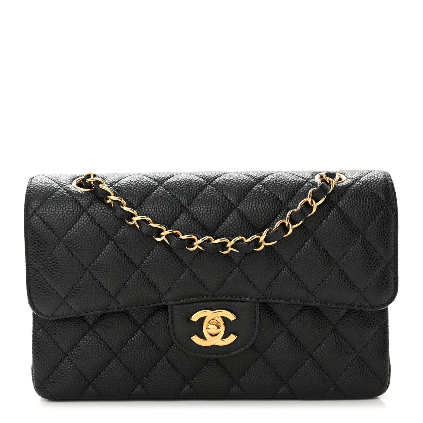 Caviar Quilted Small Double Flap Black