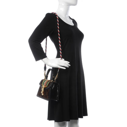 Gucci Velvet GG Monogram Web Mini Sylvie Top Handle Bag Brown Black Oro Vecchio 2 of 15