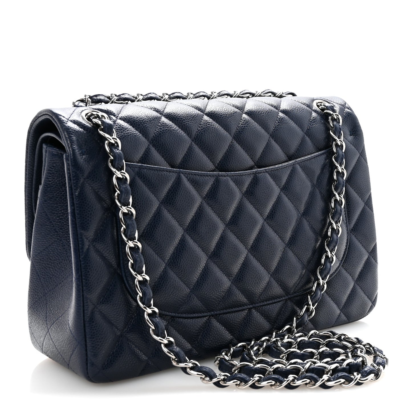 Caviar Quilted Jumbo Double Flap Navy Blue