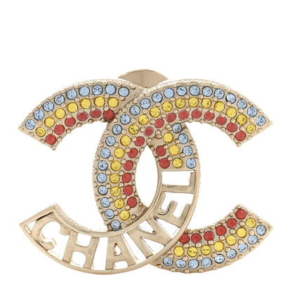 Chanel Crystal Rainbow Logo CC Brooch Gold Multicolor 1 of 5