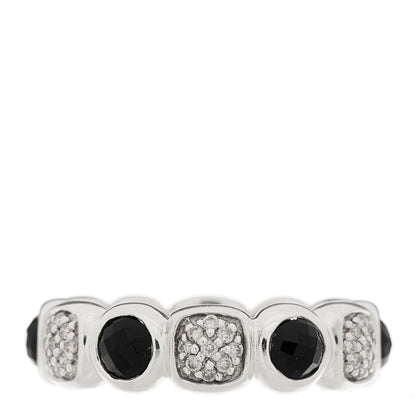 David Yurman Sterling Silver Pave Diamond Onyx Eternity Ring 54 7 3 of 4