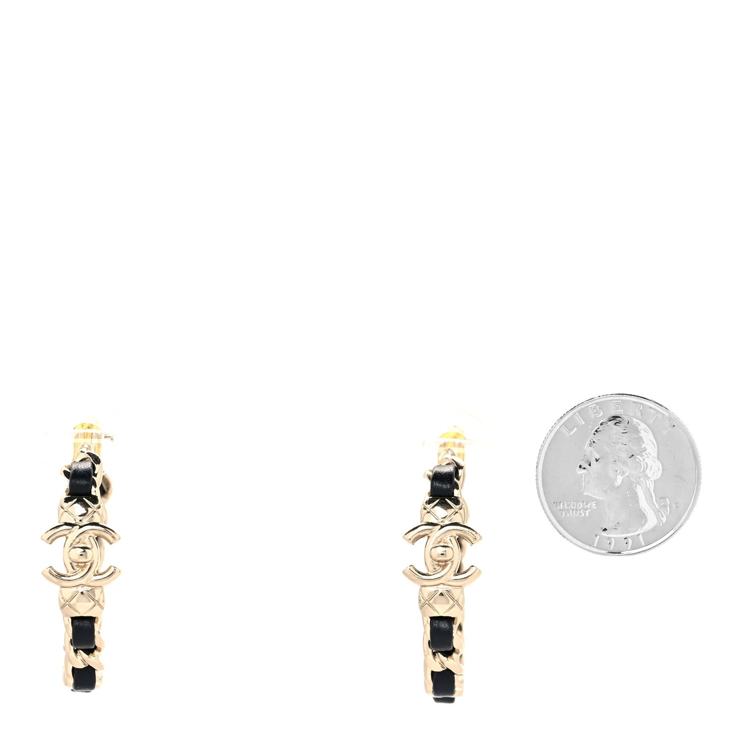 Chanel Metal Lambskin Quilted CC Turnlock Chain Hoop Earrings Gold Black 2 of 4
