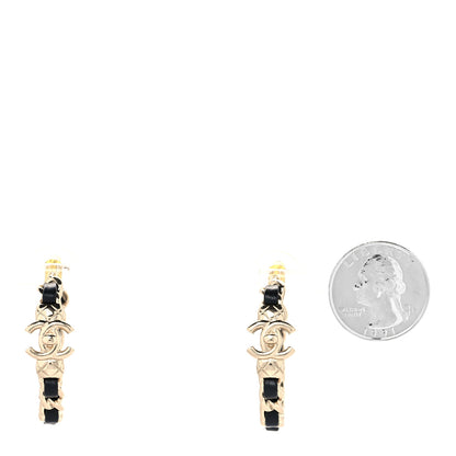 Chanel Metal Lambskin Quilted CC Turnlock Chain Hoop Earrings Gold Black 2 of 4