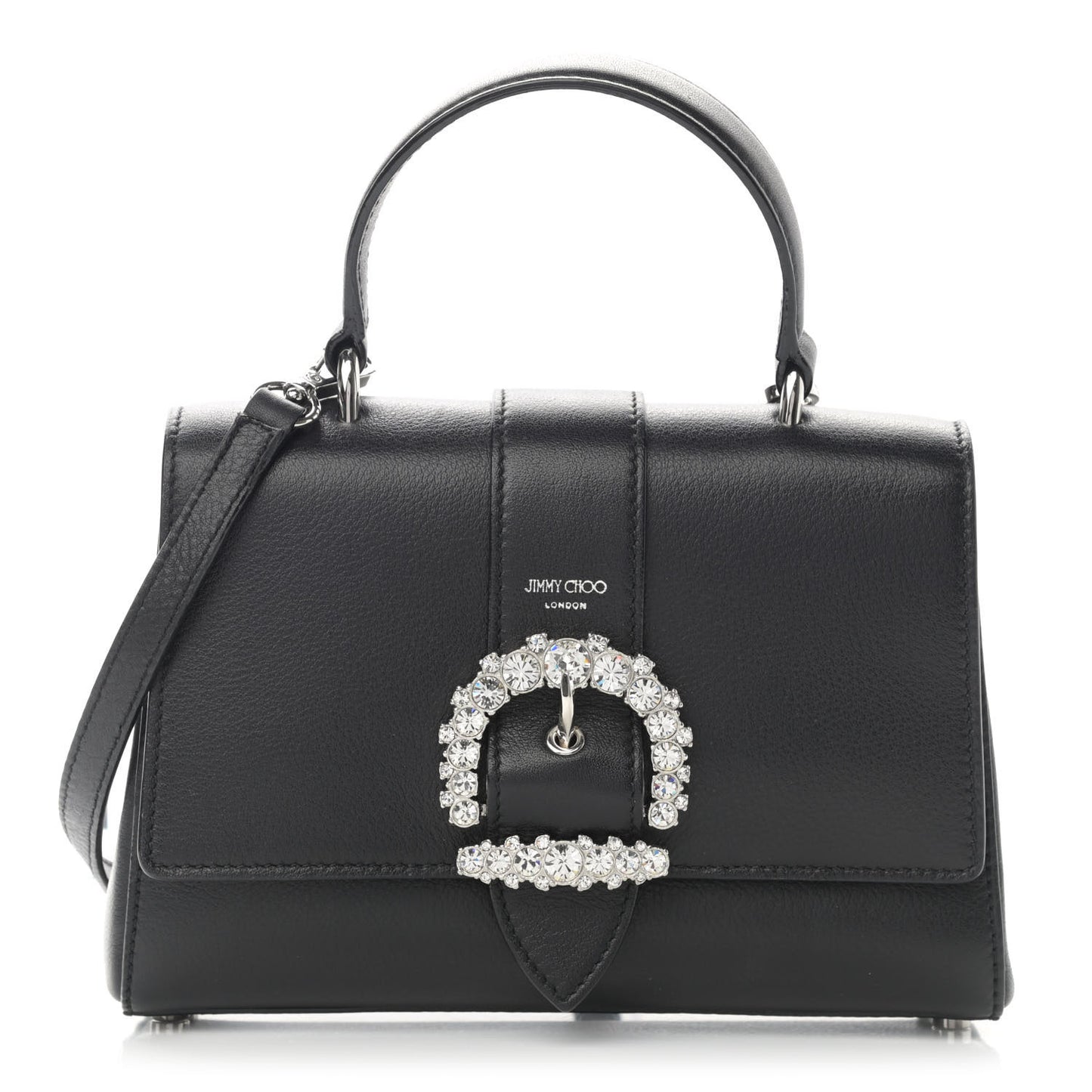 Calfskin Crystal Small Cheri Top Handle Bag Black