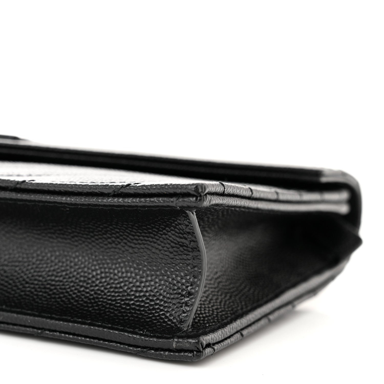 Saint Laurent Grain De Poudre Matelasse Chevron Monochrome Monogram Envelope Chain Wallet Black 10 of 10