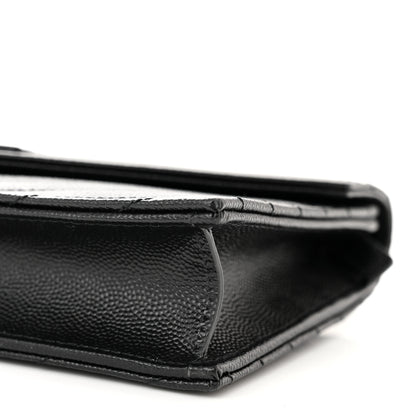 Saint Laurent Grain De Poudre Matelasse Chevron Monochrome Monogram Envelope Chain Wallet Black 10 of 10