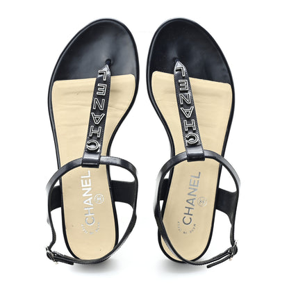 Chanel Patent Calfskin Logo Thong Sandals 38.5 Navy 2 of 8