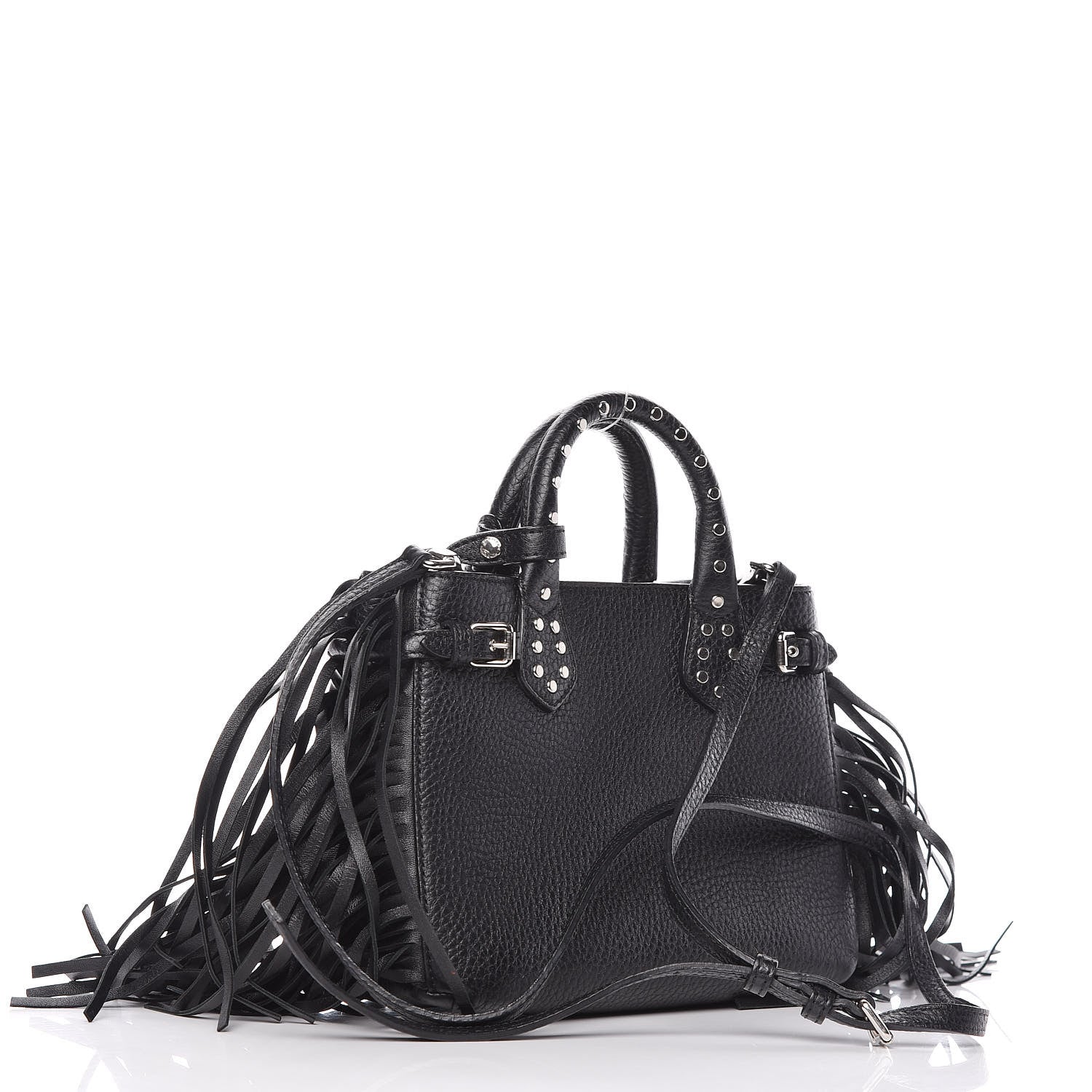 Burberry Grainy Calfskin Studded Fringe Baby Banner Tote Black 3 of 12