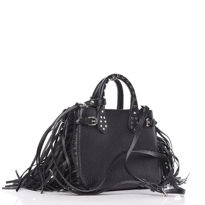 Burberry Grainy Calfskin Studded Fringe Baby Banner Tote Black 3 of 12
