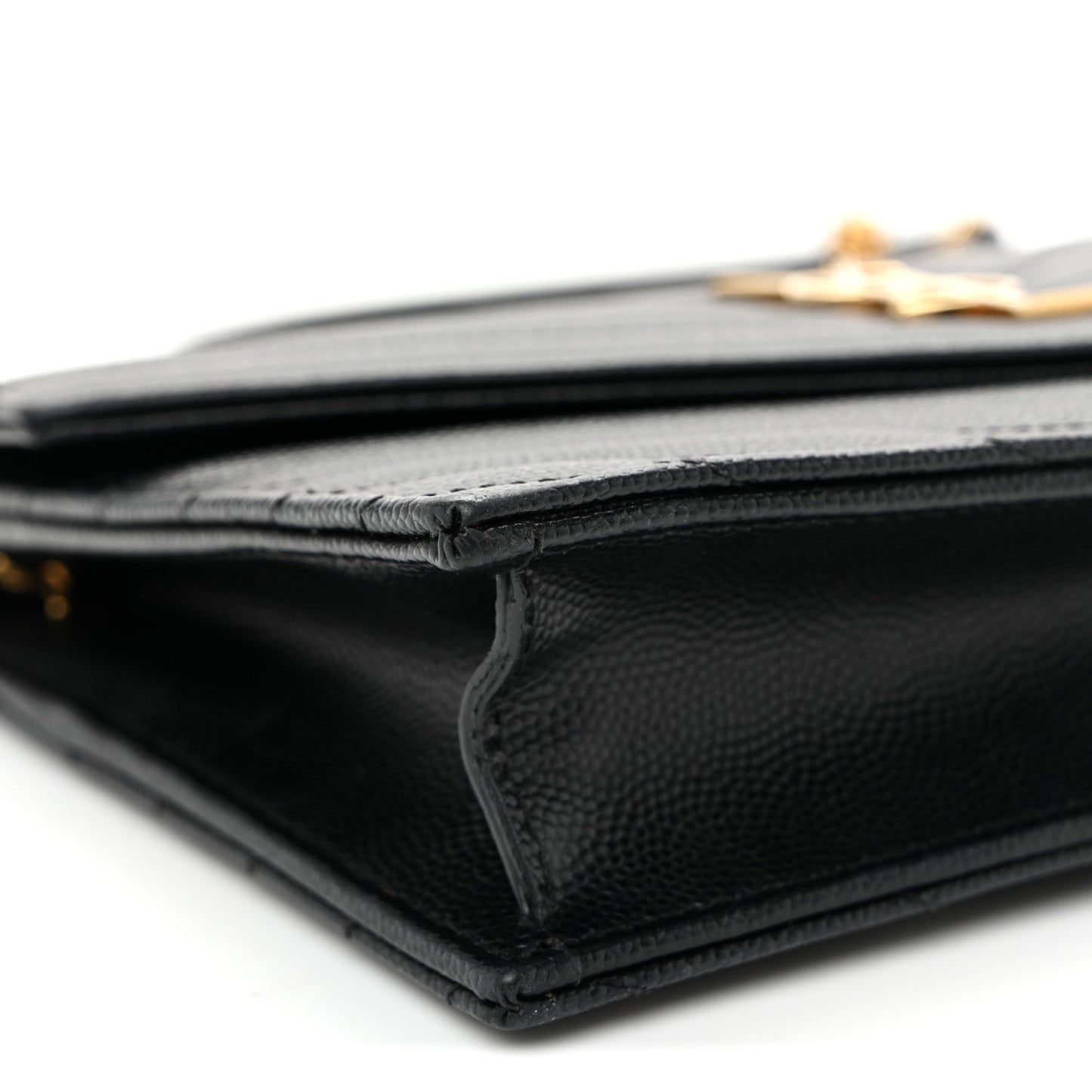 Grain De Poudre Matelasse Chevron Monogram Envelope Chain Wallet Black