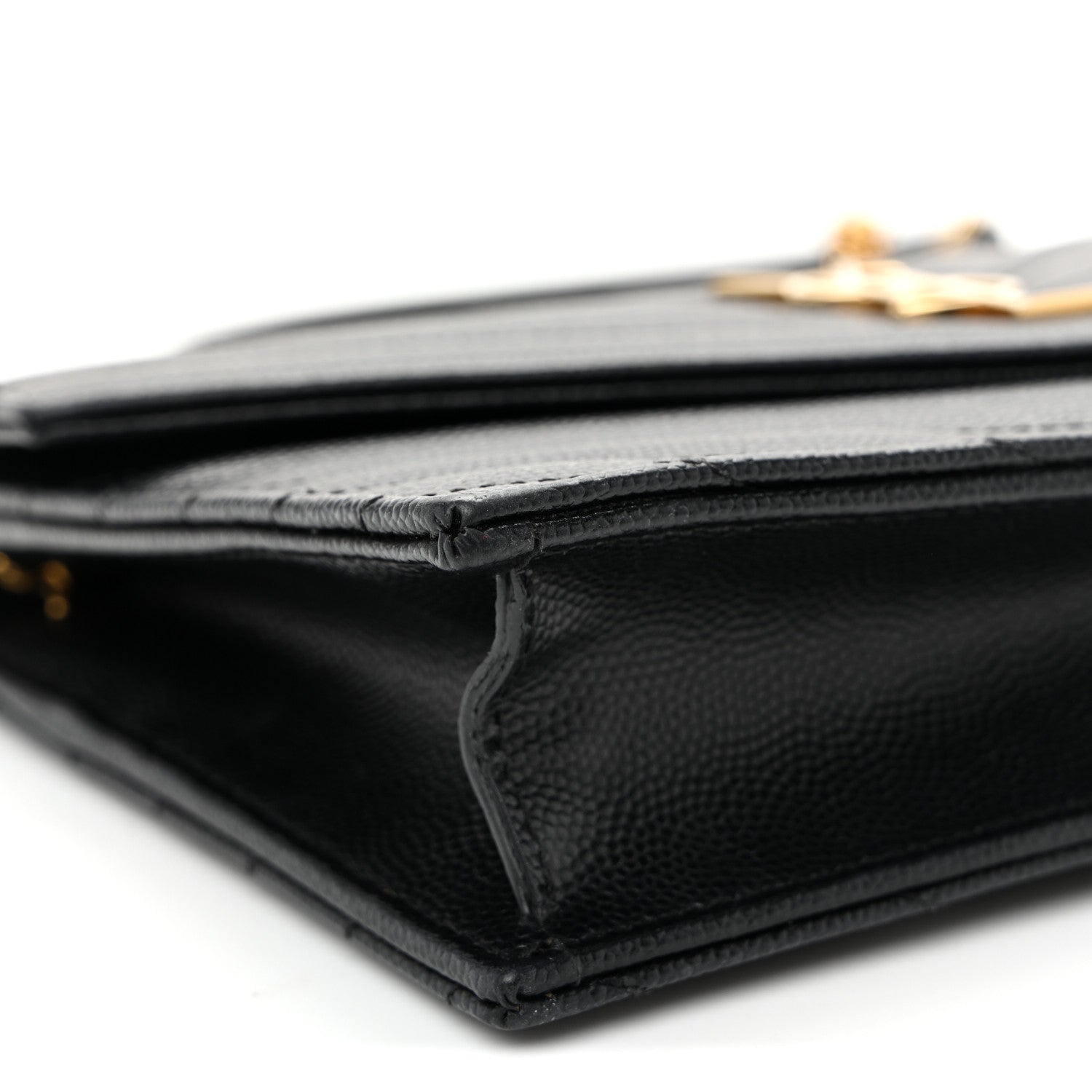 Saint Laurent Grain De Poudre Matelasse Chevron Monogram Envelope Chain Wallet Black 9 of 11